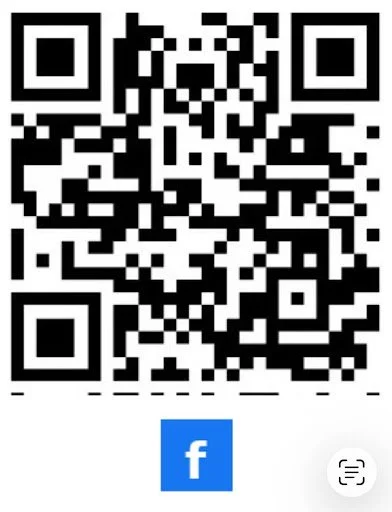 A QR code with a Facebook logo at the bottom.