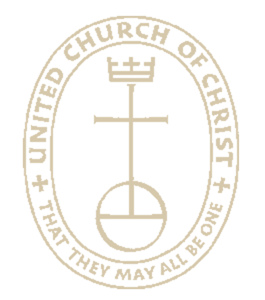 Seal of the United Methodist Church with a cross and flame symbol, and the words 'United Methodist Church of the Trinity Thru May All Be Well' around the border.