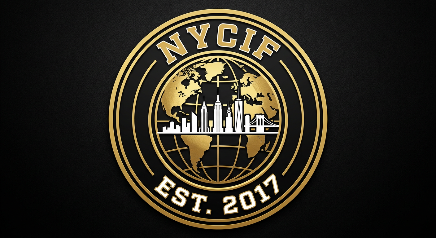 NYCIF with the NYC skyline in the middle of the world and established on 2017 at the bottom