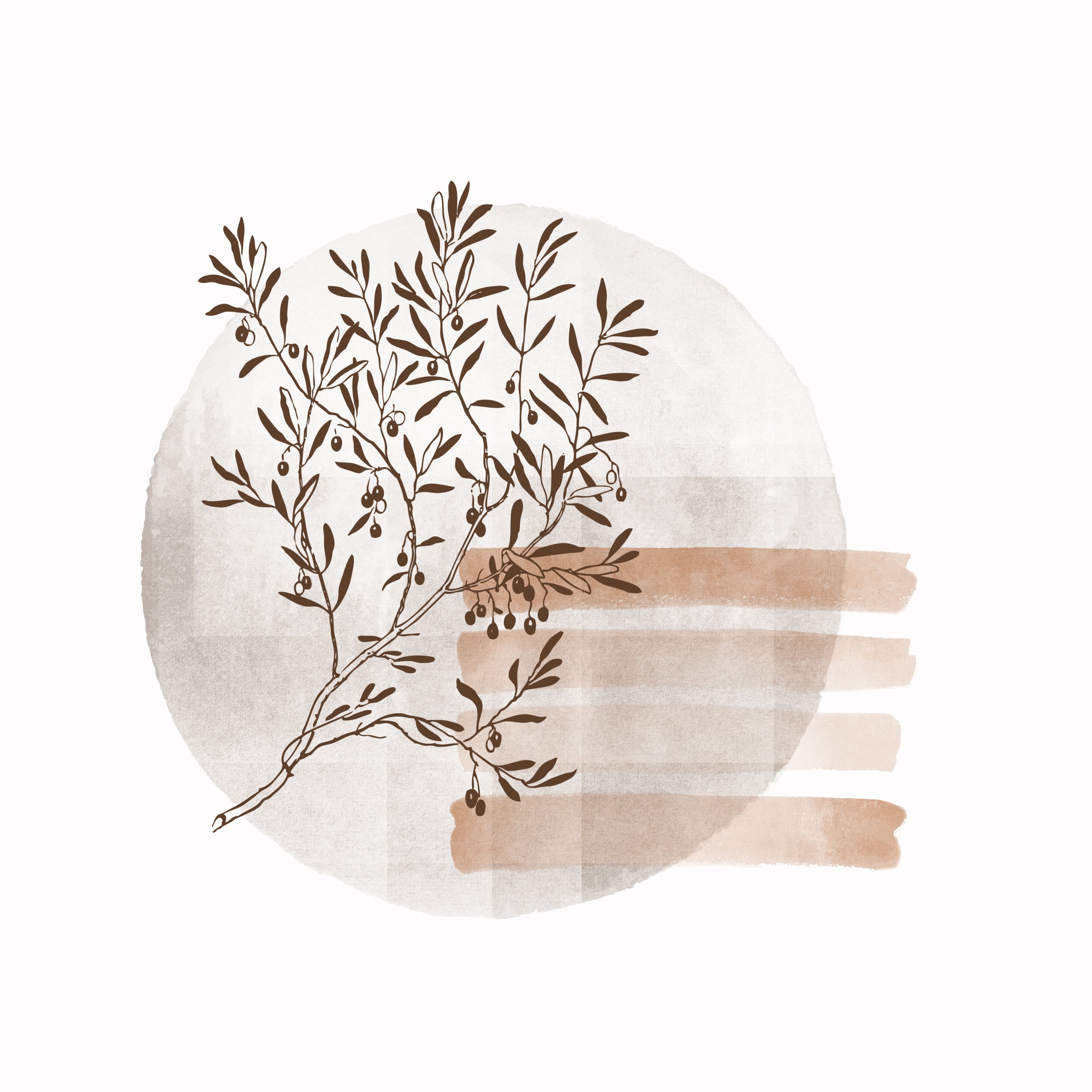 Botanical line illustration with leaves and small berries