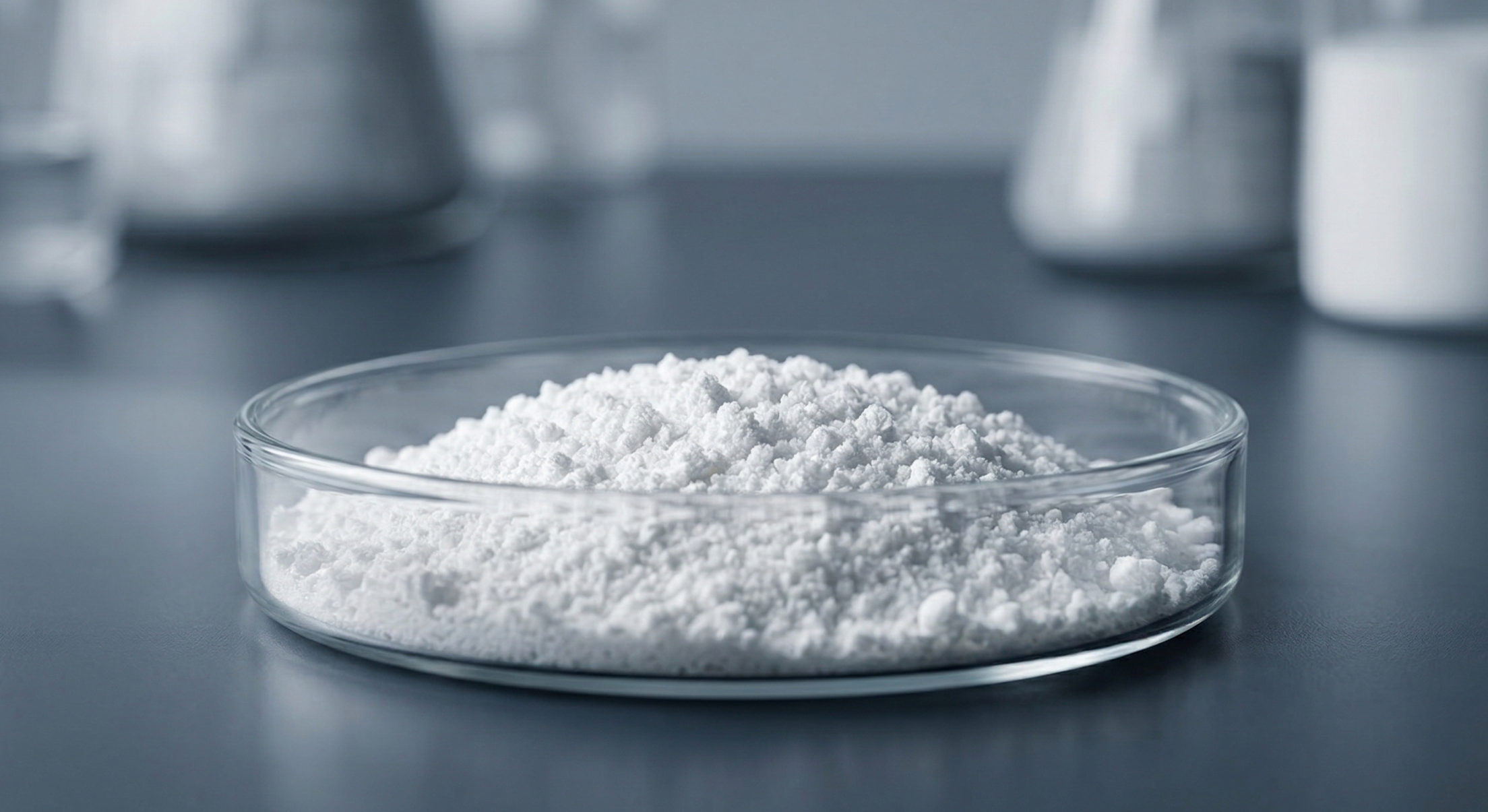 white mesembrine isolate in a clear glass petri dish