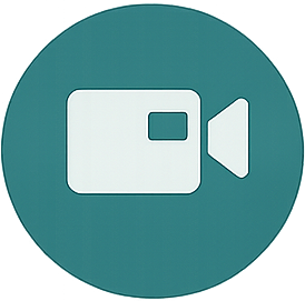 Icon of a video camera inside a teal circle