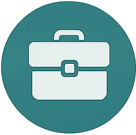 Icon of a briefcase inside a circular background.