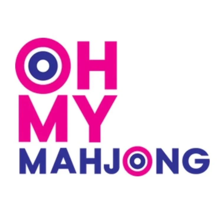 Text graphic that reads 'OH MY MAHJONG' with the letter 'O' and the letter 'J' replaced by pink and blue target symbols.