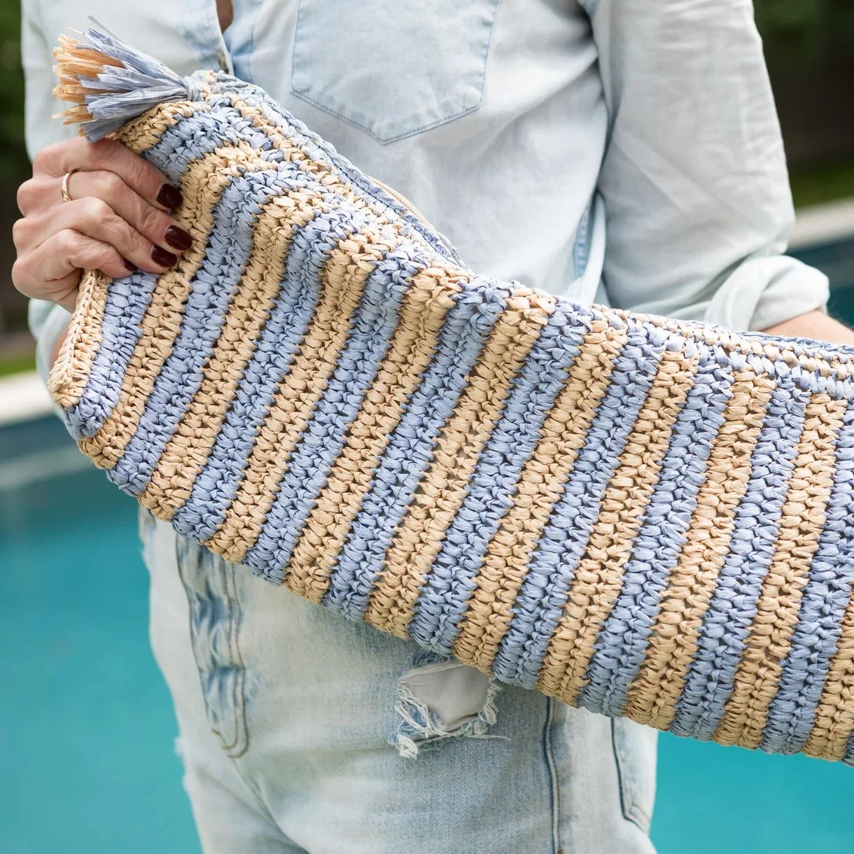 Purple & Tan Raffia Mahjong Tile Bag