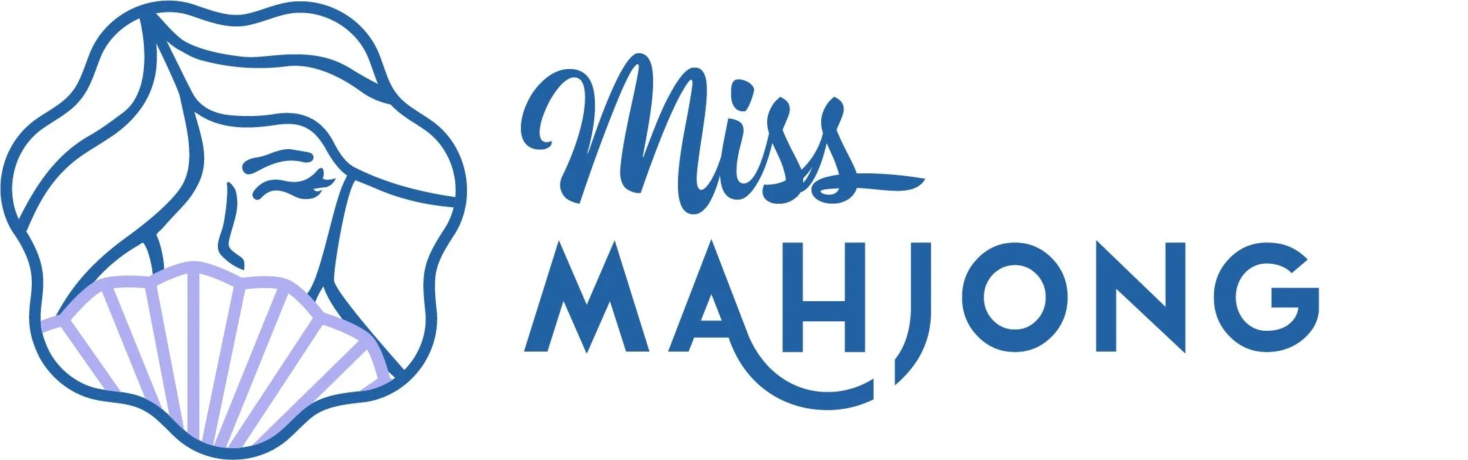Logo for Miss Mahong featuring a stylized line drawing of a woman's face with long hair and a seashell in pastel purple, with the text 'Miss Mahong' in blue.