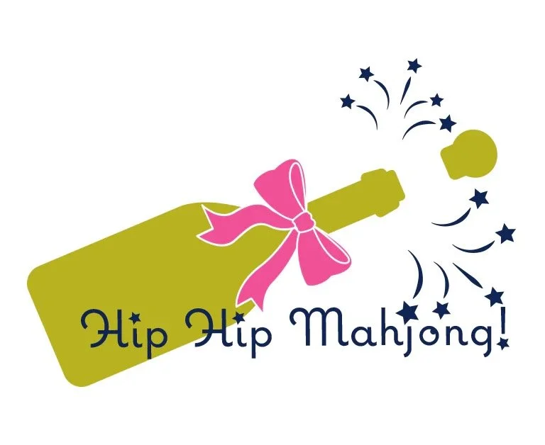 A graphic illustration of a yellow bomb with a pink bow, with sparks and stars flying out, and the text 'Hip Hip Mahjong!' written below.