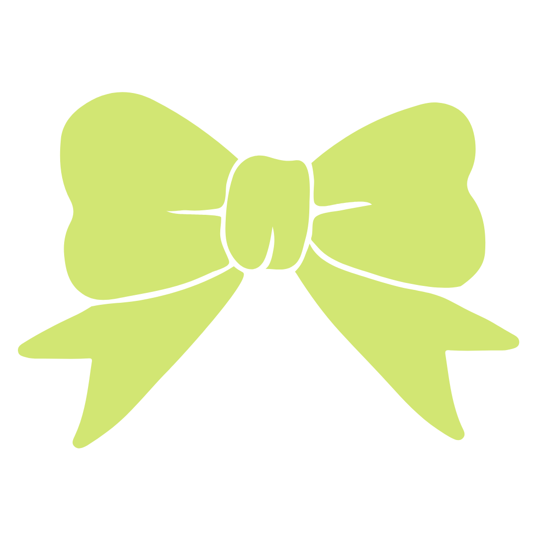 A lime green bow with loops and tails on a black background.