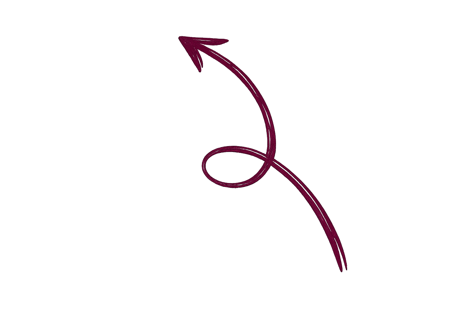 A pink arrow with a curved tail pointing upward and to the left, displayed on a gradient gray background.