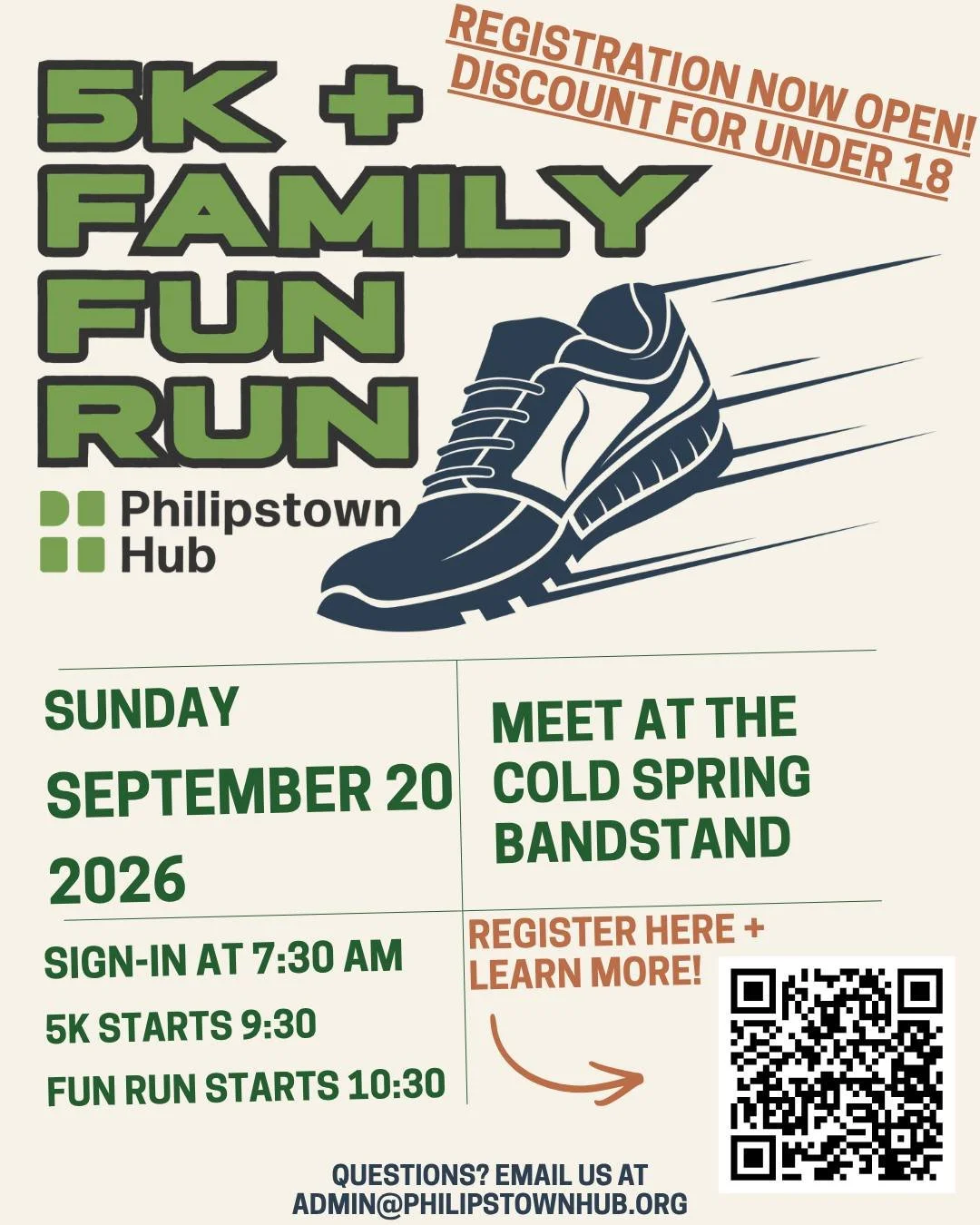 Registration is now OPEN for the Hub's Annual 5K &amp; Family Fun Run!
The countdown is on. Race day is just 2 months away! 
Open to all runners and walkers. 
Register by September 4 to guarantee your free race t-shirt. 
Plus, runners/walkers under 1