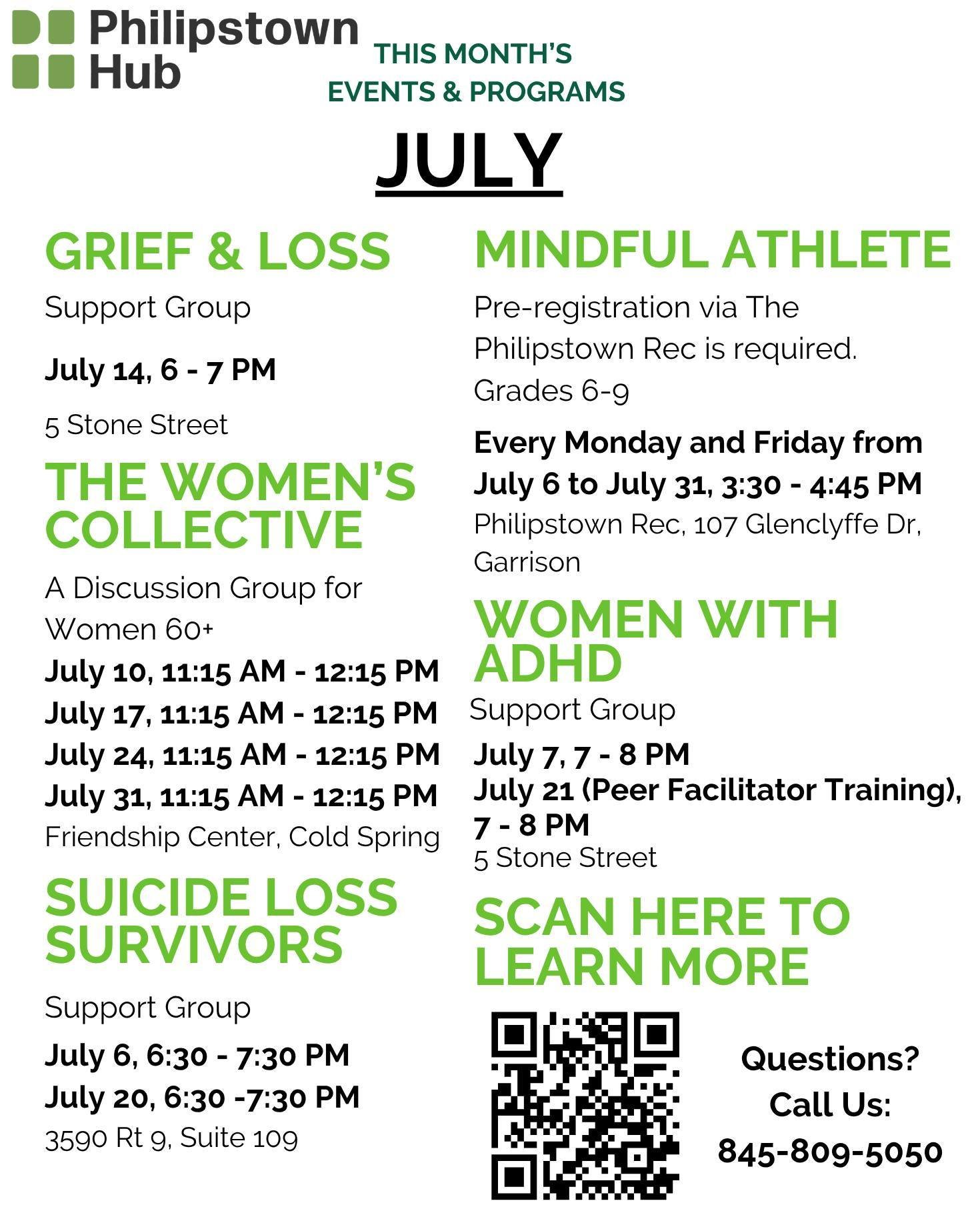 Hello Summer!🌞We are excited to launch two new groups! Check out our 4-week program, Mindful Athlete, at the Philipstown Rec, and The Women&rsquo;s Collective: A Discussion Group for Women 60+, at The Friendship Center. 

Registration is required fo