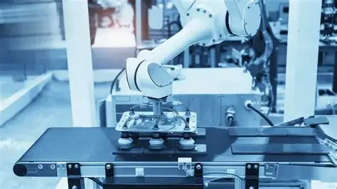 Industrial robotic arm assembling or inspecting a circuit board