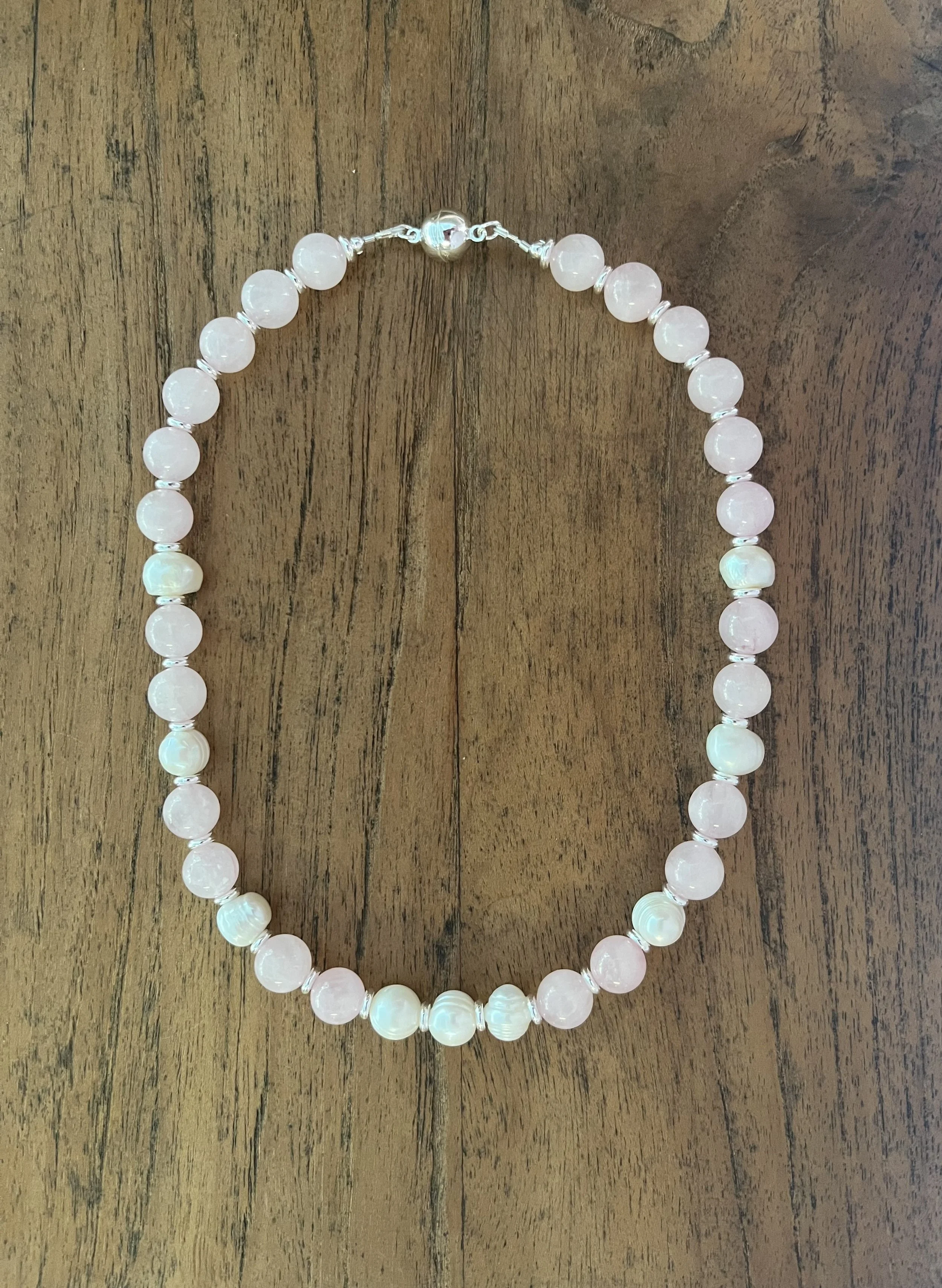 "AMELIA GRACE" A subtle but stunning Rose Quartz and Freshwater Pearl Beaded Necklace