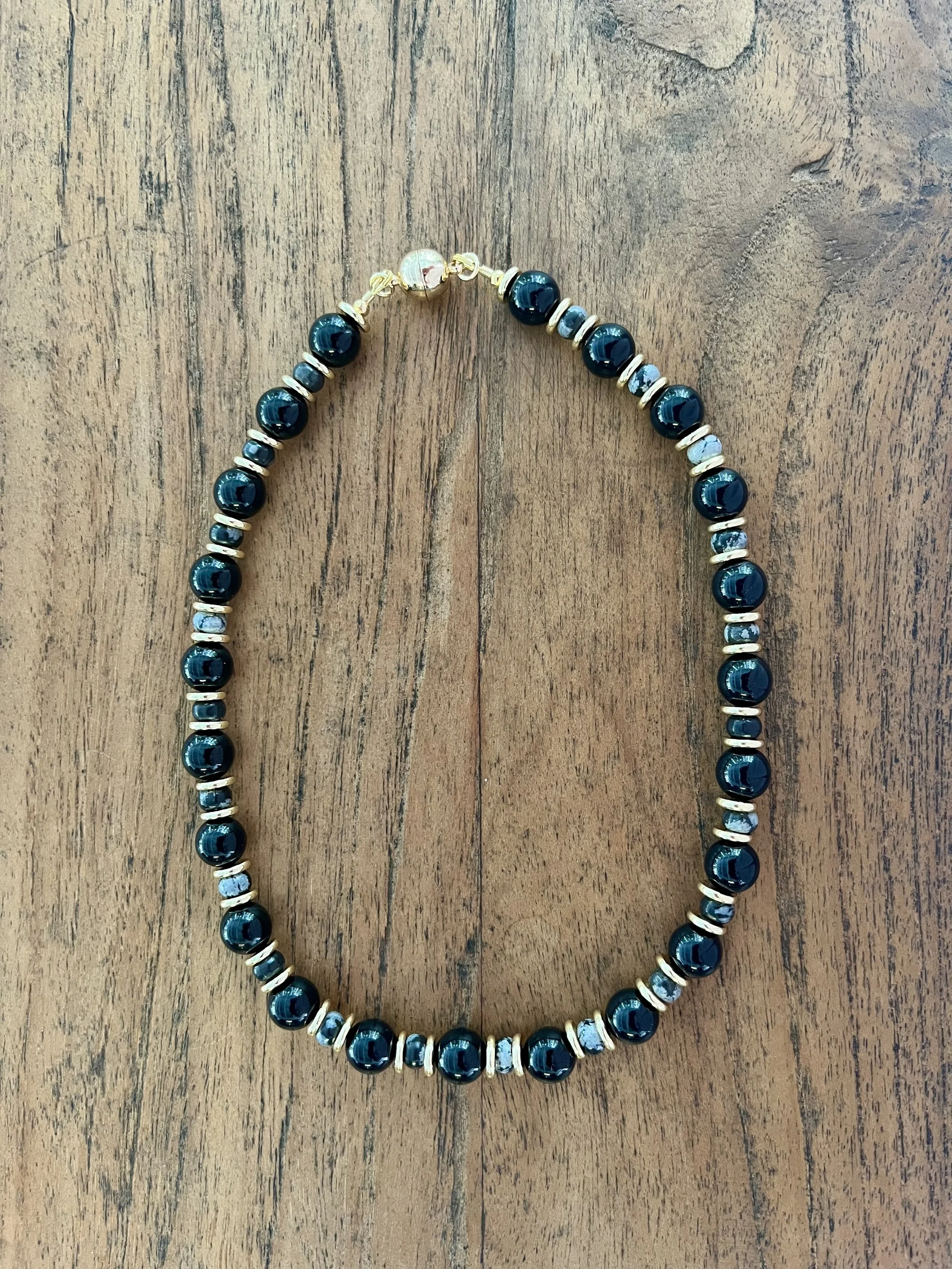 ''NAINIE'' A stylish and sophisticated Onyx and Snowflake Obsidian Beaded Necklace