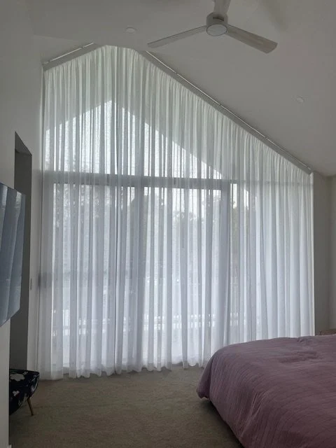 Raked Sheer Curtains with Knife Pleat