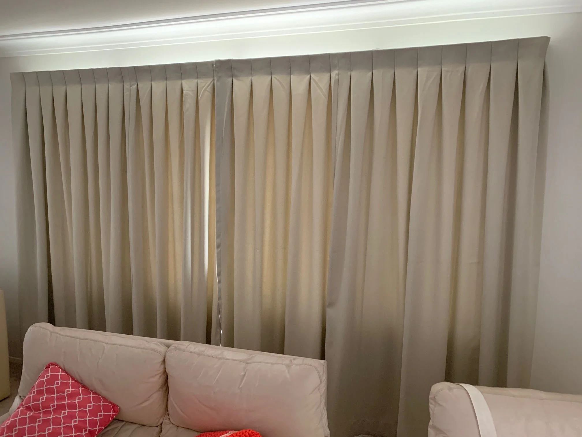 Blockout Curtain in Lounge Room with Inverted Box Pleat