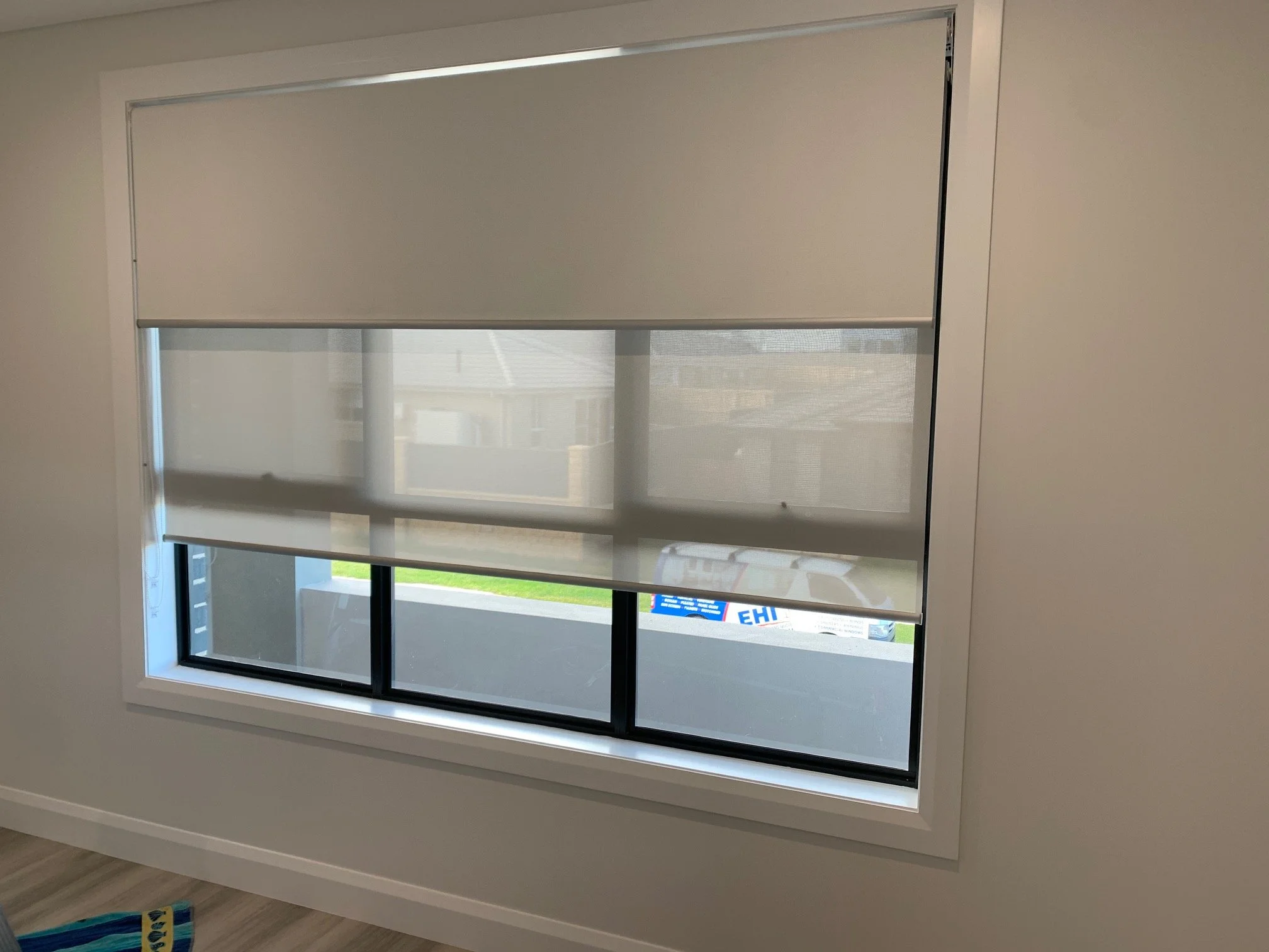 Dual Roller Blinds in bedroom of new home