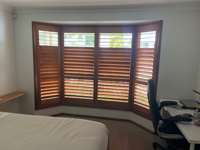Stained Basswood Timber Plantation Shutters