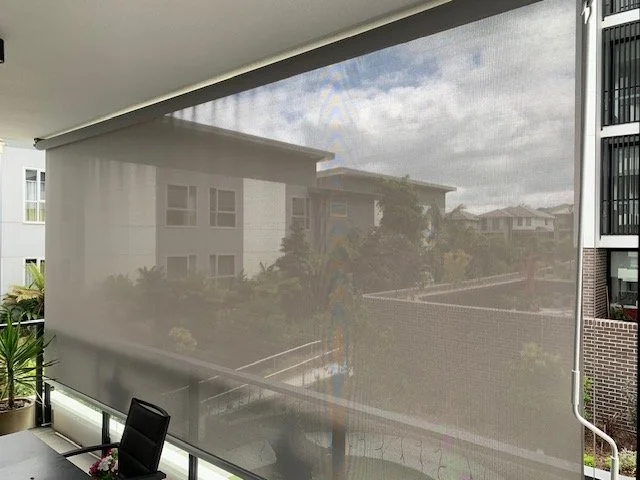 Straight Drop Blinds with Crank Operation and Outlook Mode 95 Fabric (Outside View)