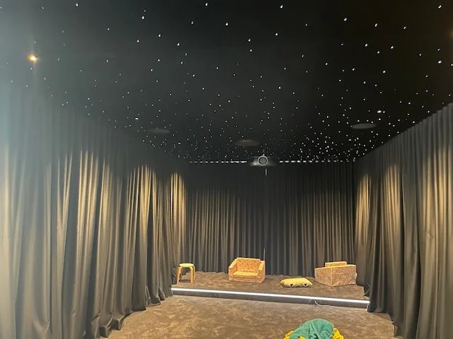 Blockout S-Wave Curtains in Home Theatre Room