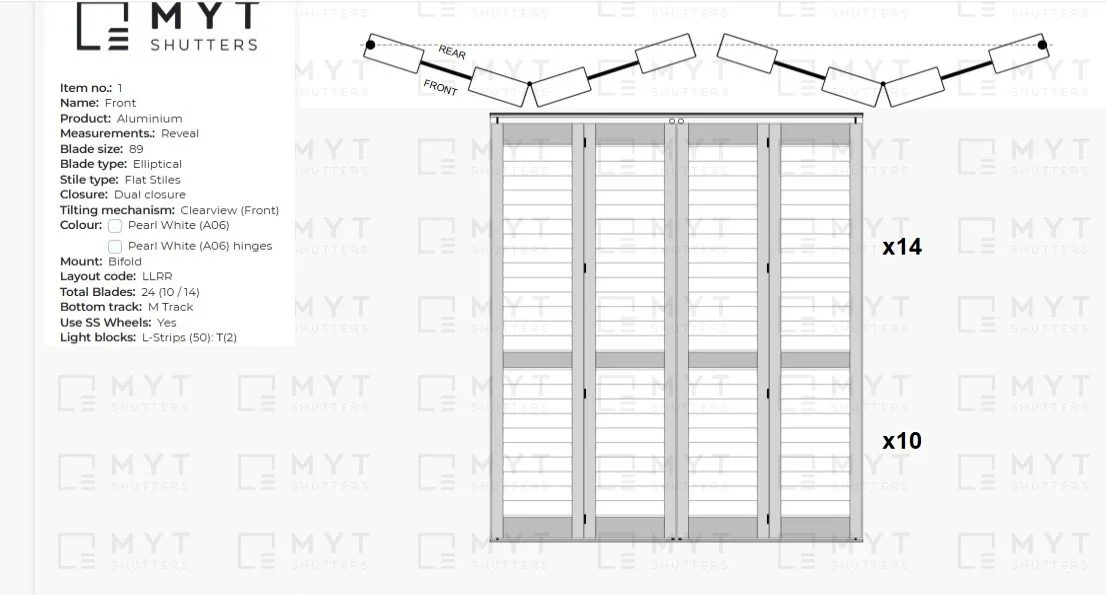 Bi-fold outdoor shutter opening configuration drawing for a Picton entertaining area