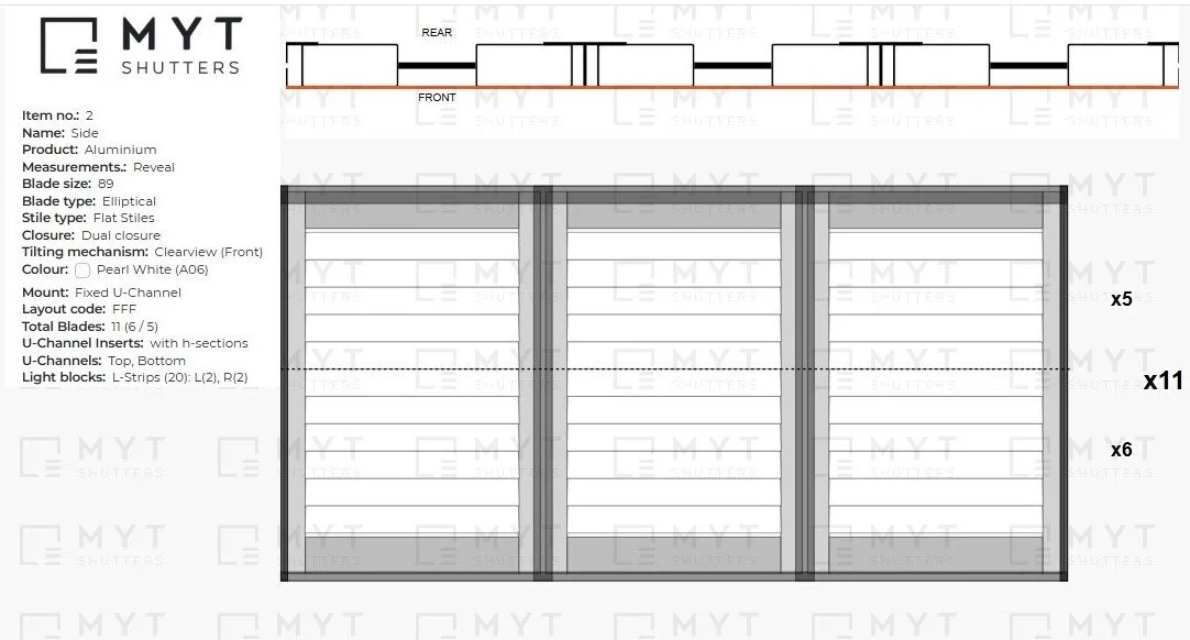 Fixed outdoor shutter panel configuration drawing for a Picton entertaining area