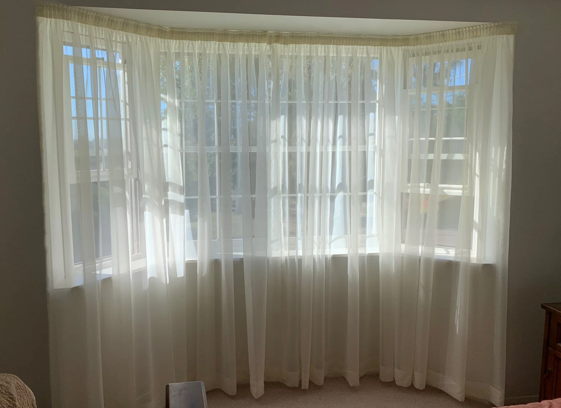 Sheer Curtain in Bay Window with Knife Pleat