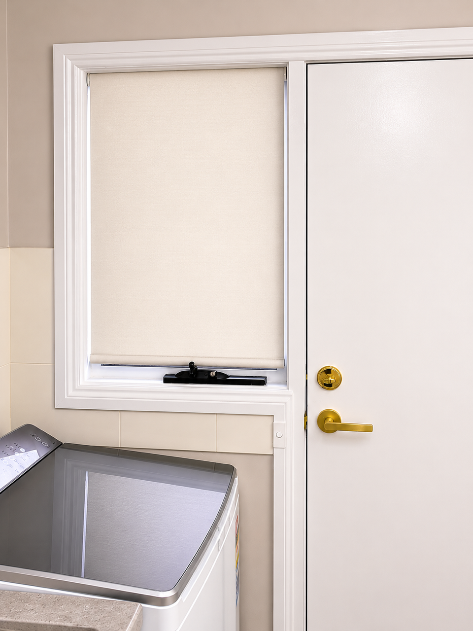 AI preview showing plain roller blind concept for an Ingleburn laundry.