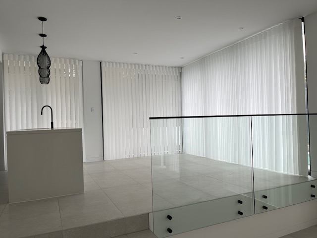 Modern soft look with Verishade blinds.  They also offer great light control