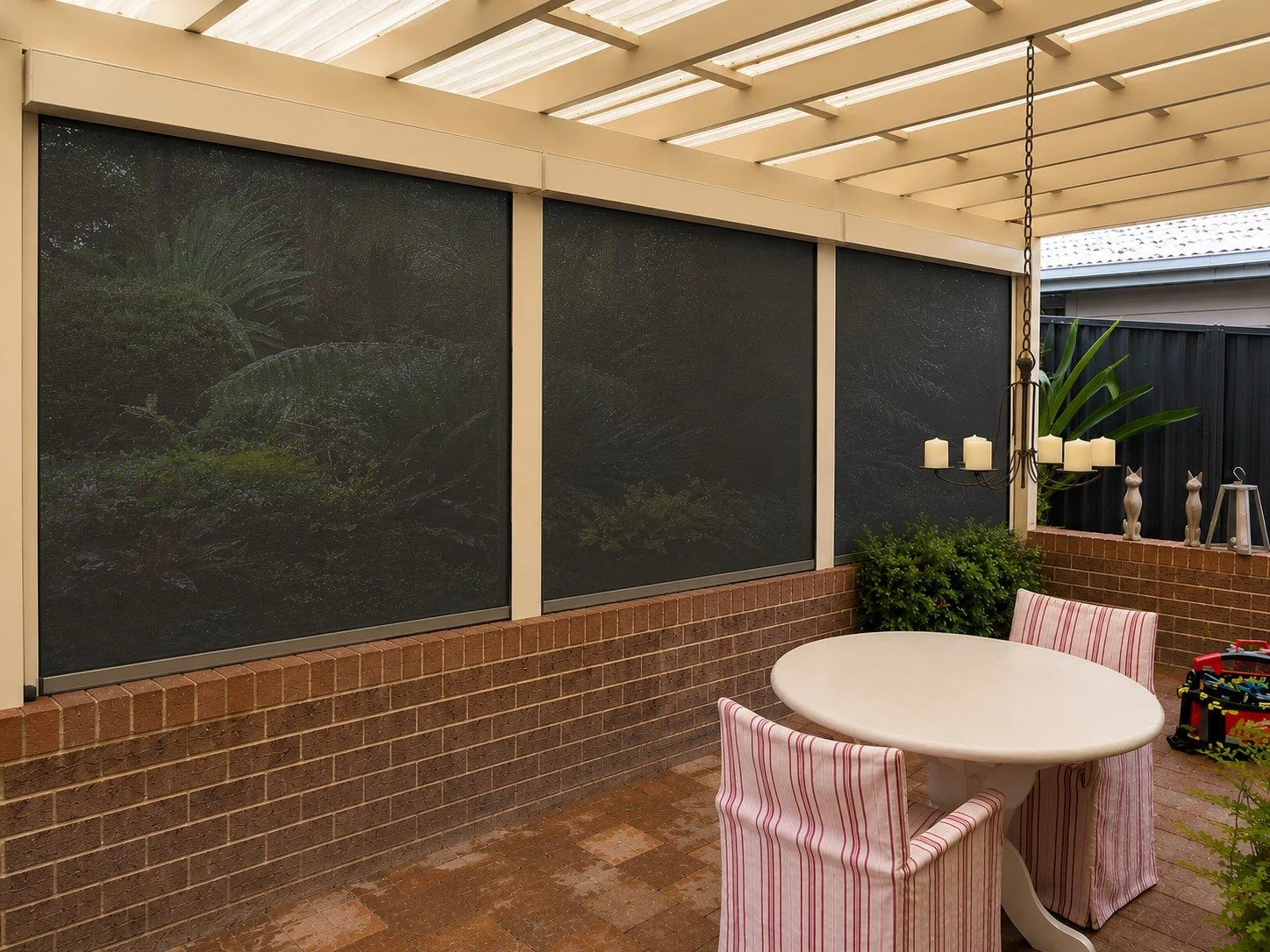 AI preview of outdoor blinds in Cobbitty entertaining area