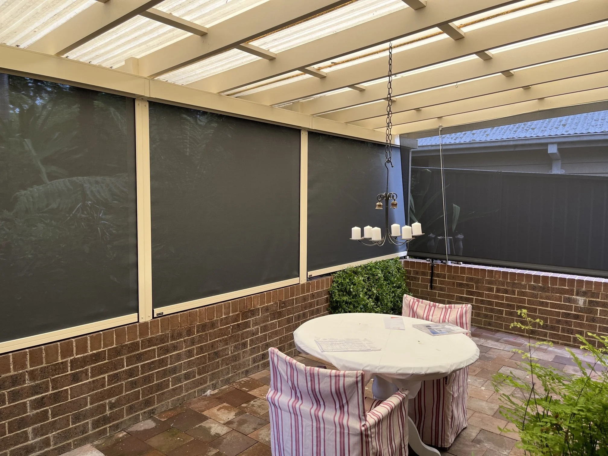 Outdoor blinds installed in Cobbitty entertaining area
