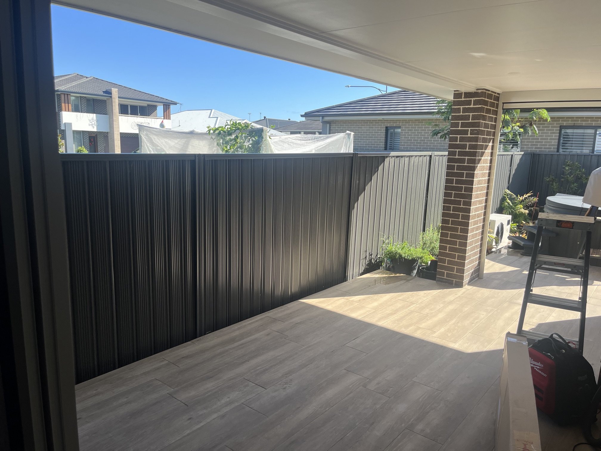 Outdoor entertaining area in Elderslie before installation of outdoor aluminium plantation shutters.