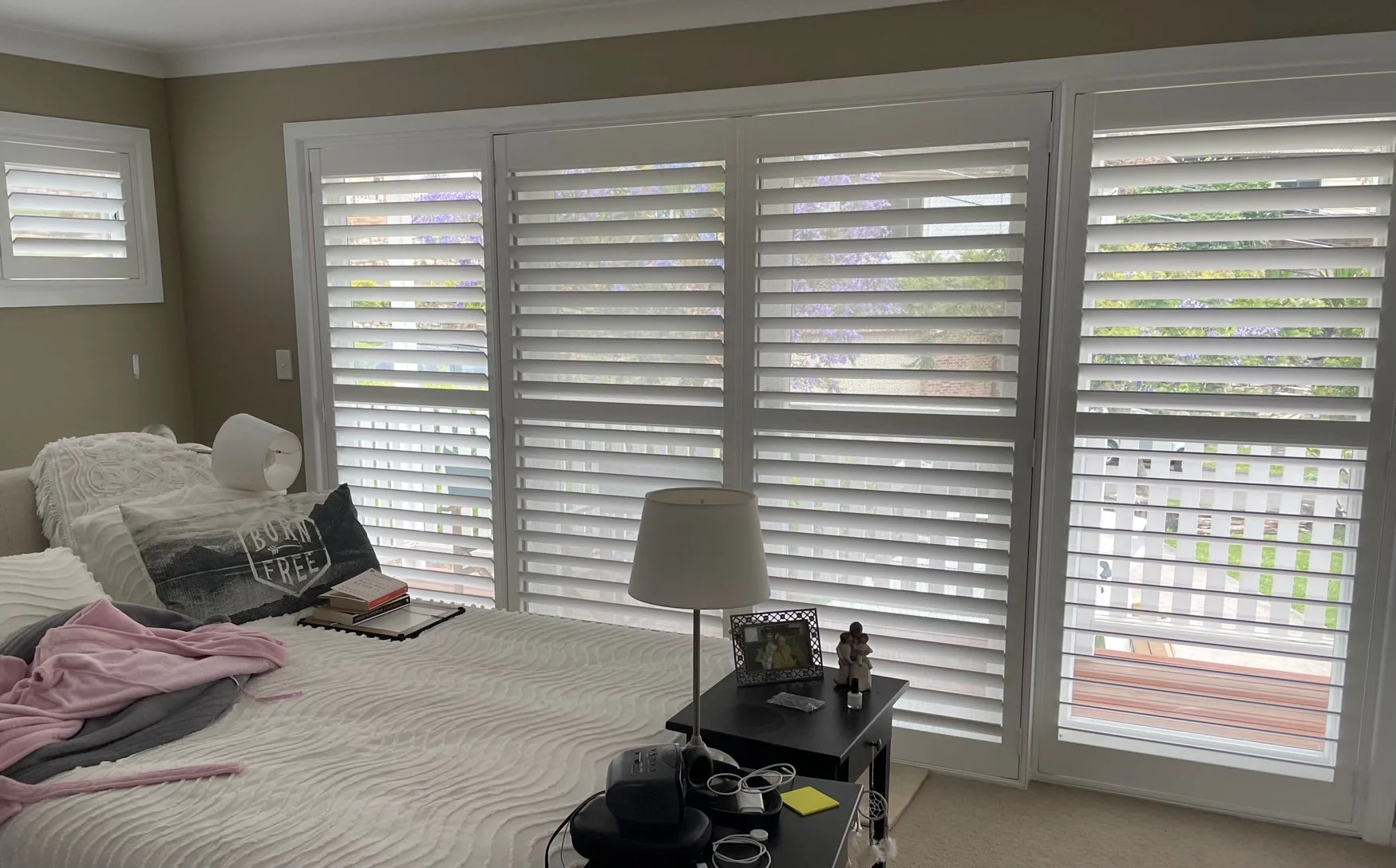 Basswood Timber Shutters on bedroom doors