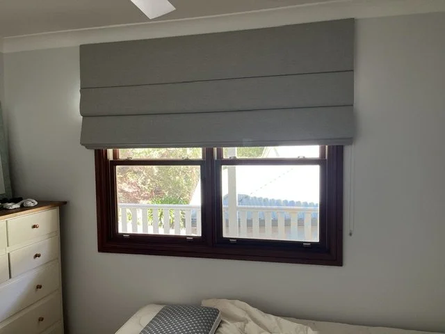 Roman Blind in Blockout Fabric in Bedroom