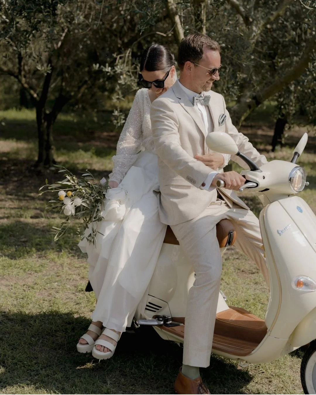 Romantic wedding portrait of couple in elegant Italian setting