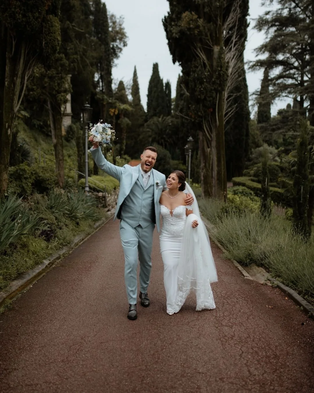 Bride and groom sharing emotional moment at Italy wedding ceremony