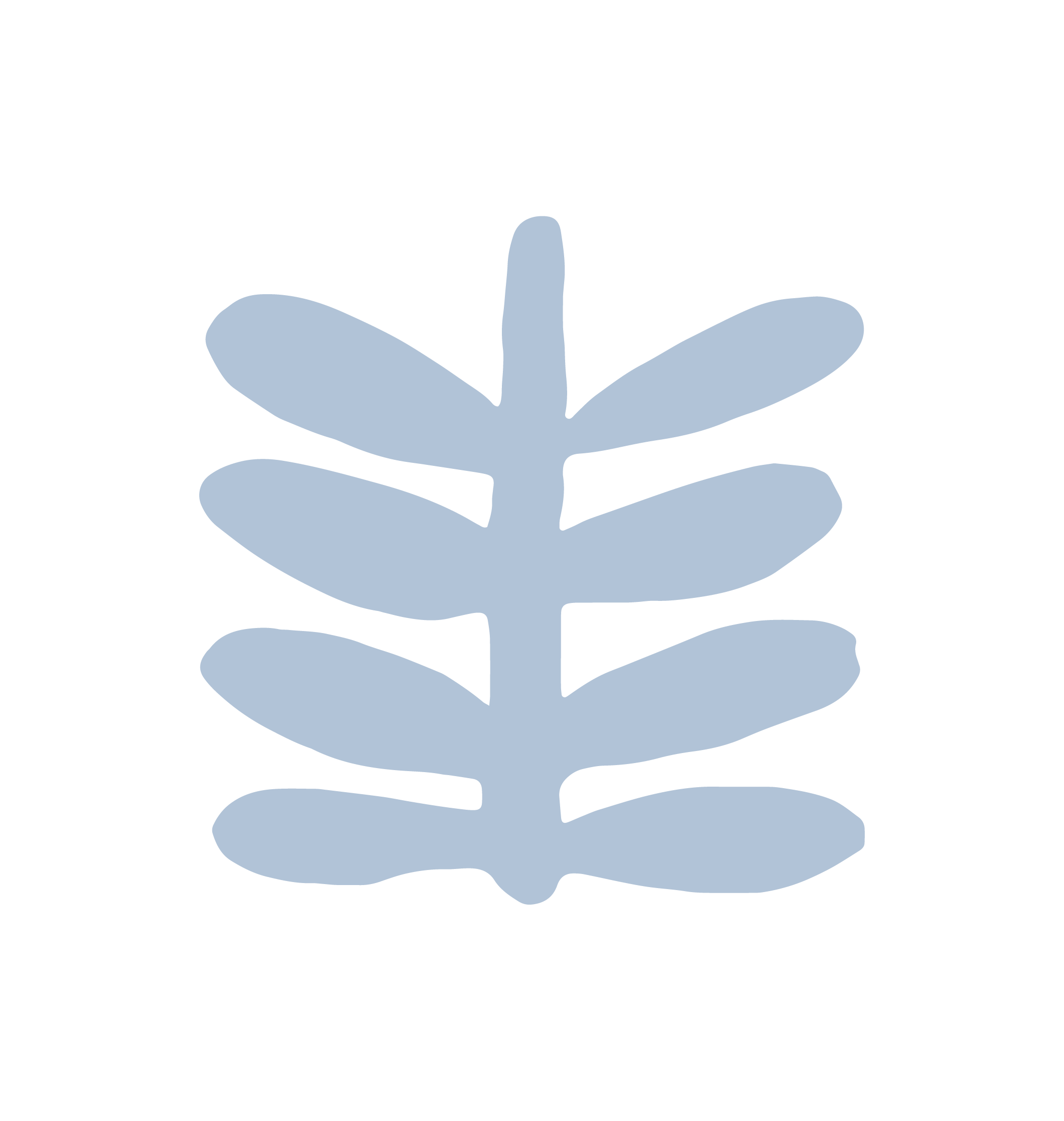 Une illustration simplifiée d'une feuille d'eucalyptus de couleur bleue clair sur fond noir.