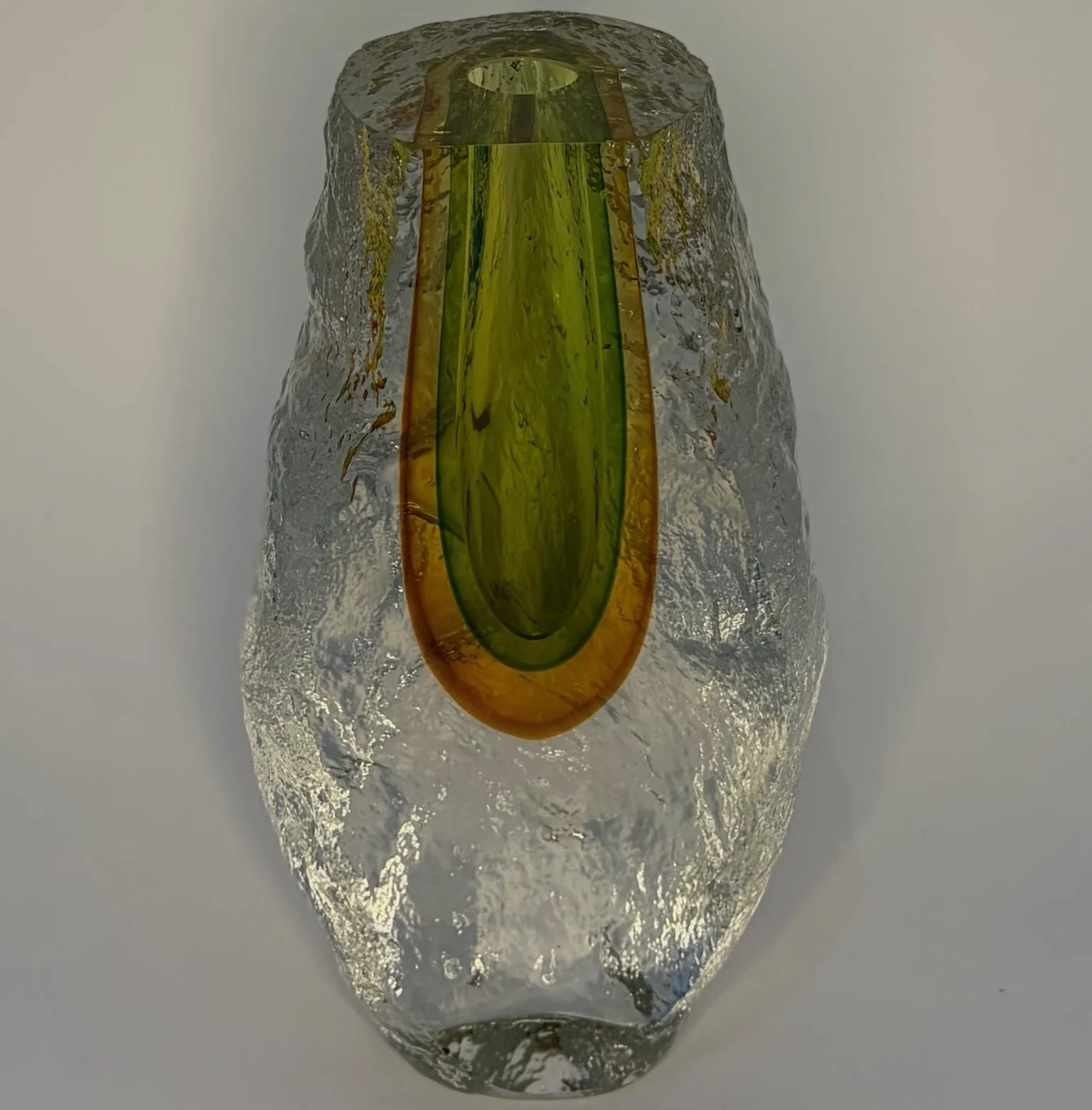 059-vase clear with green hole.jpeg