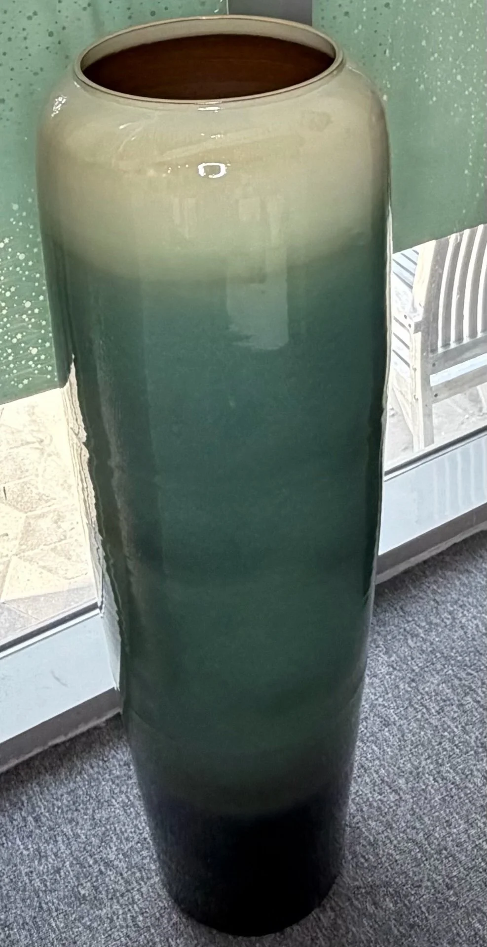 097-tall black teal and tan vase.jpeg