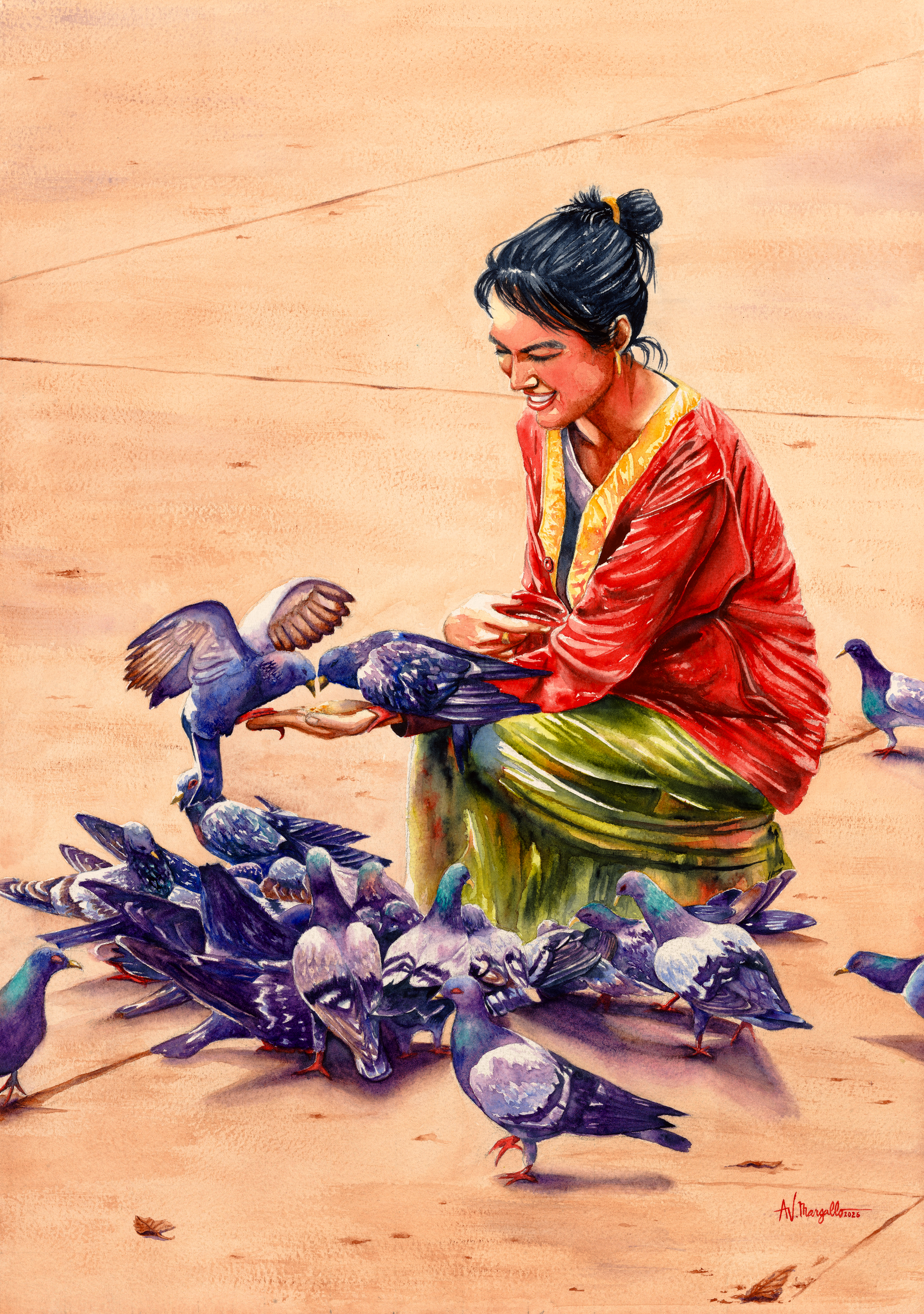 Mujer y Palomas, 2026 | 20 x 14 inches