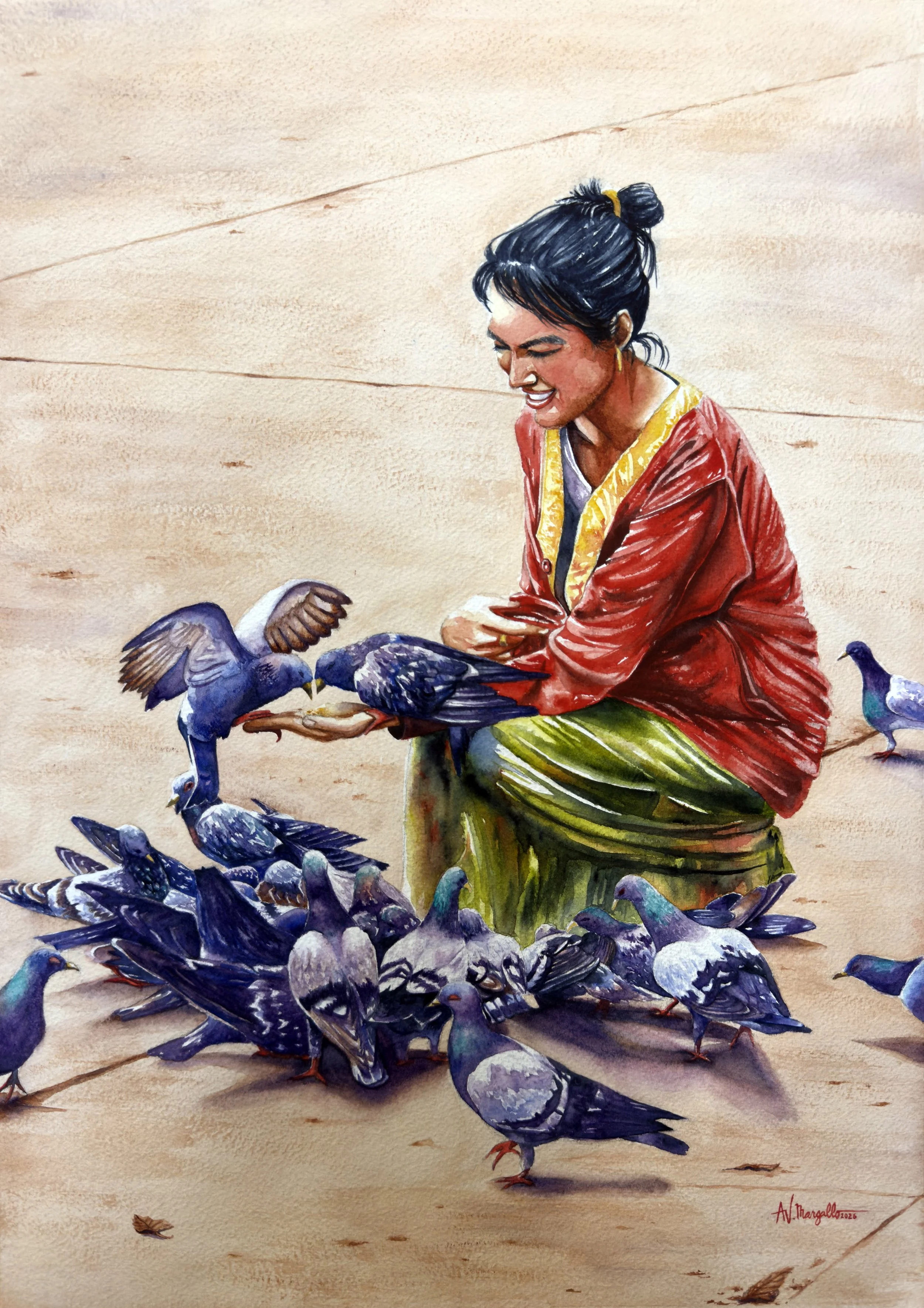 Mujer y Palomas, 2026 | 20 x 14 inches