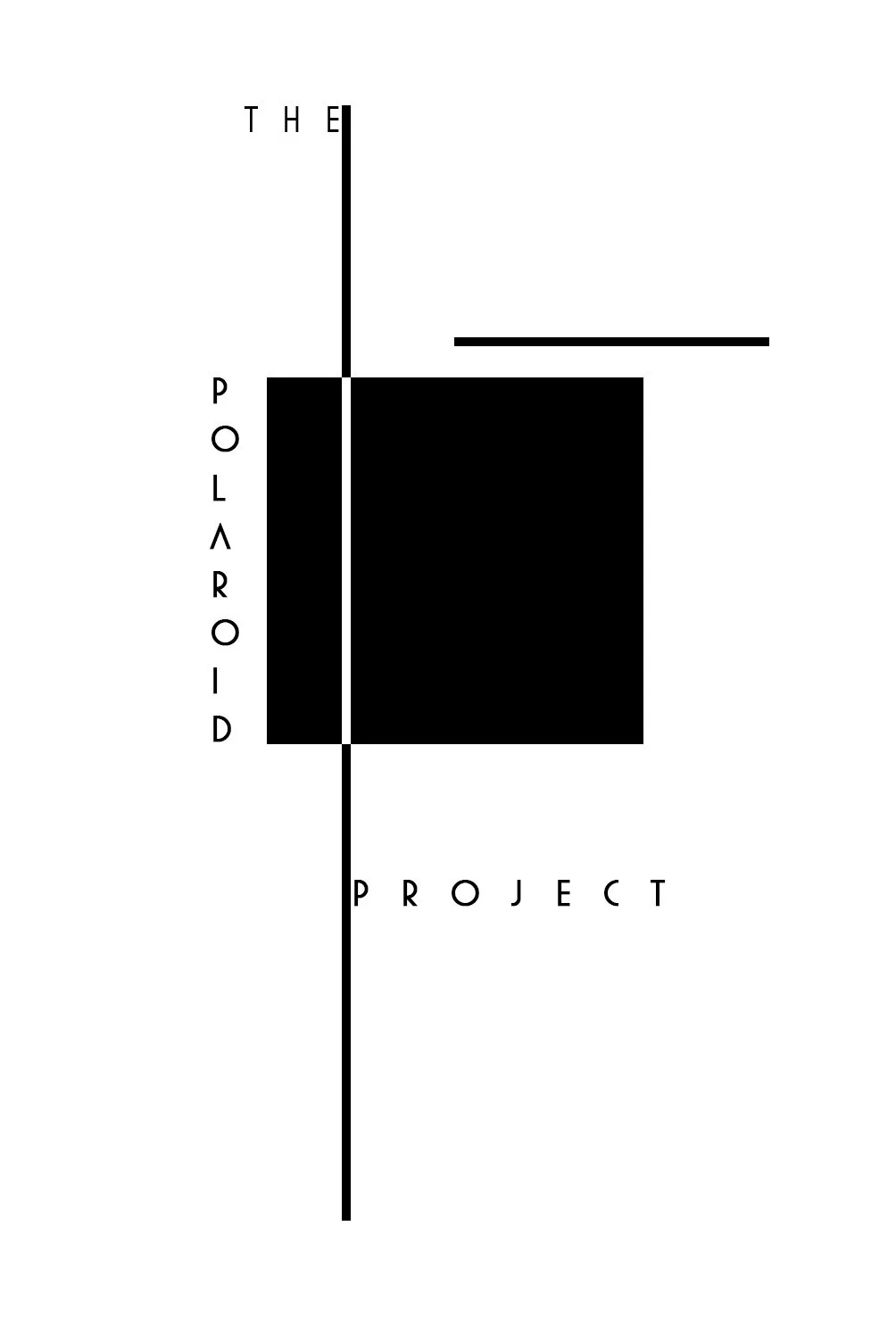 Logo for the Polaroid Project featuring a black square in the center, with the words 'The' above and 'Project' below, and 'Polaroid' written vertically to the left.