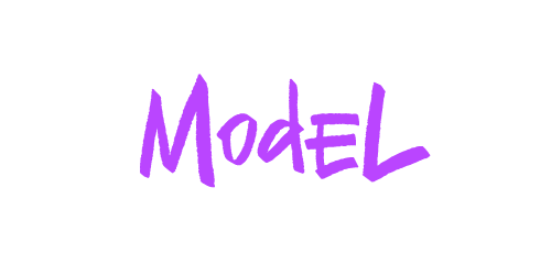 Text that says 'Model' with artistic purple font.