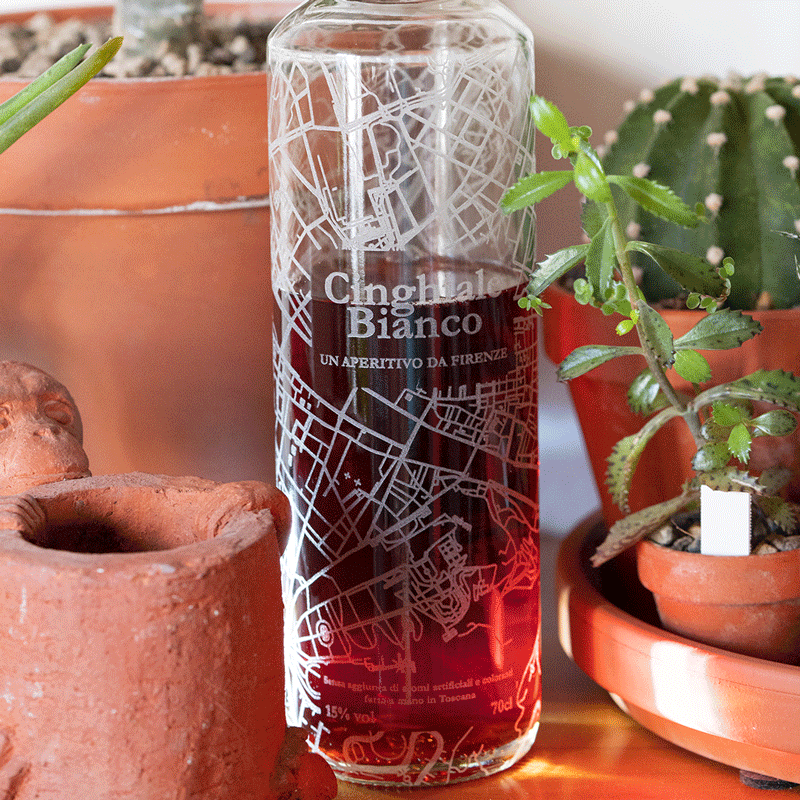 Aperitivo Flasche mit lasergraviertem Stadtplan von Florenz