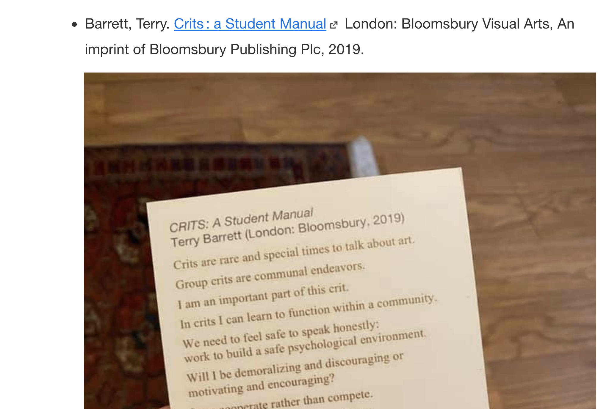 screenshot is posted from “VART3637 Pages 7 THU: Studio 3 Group Critique with Dr Alison Bennett in 2.2.1”