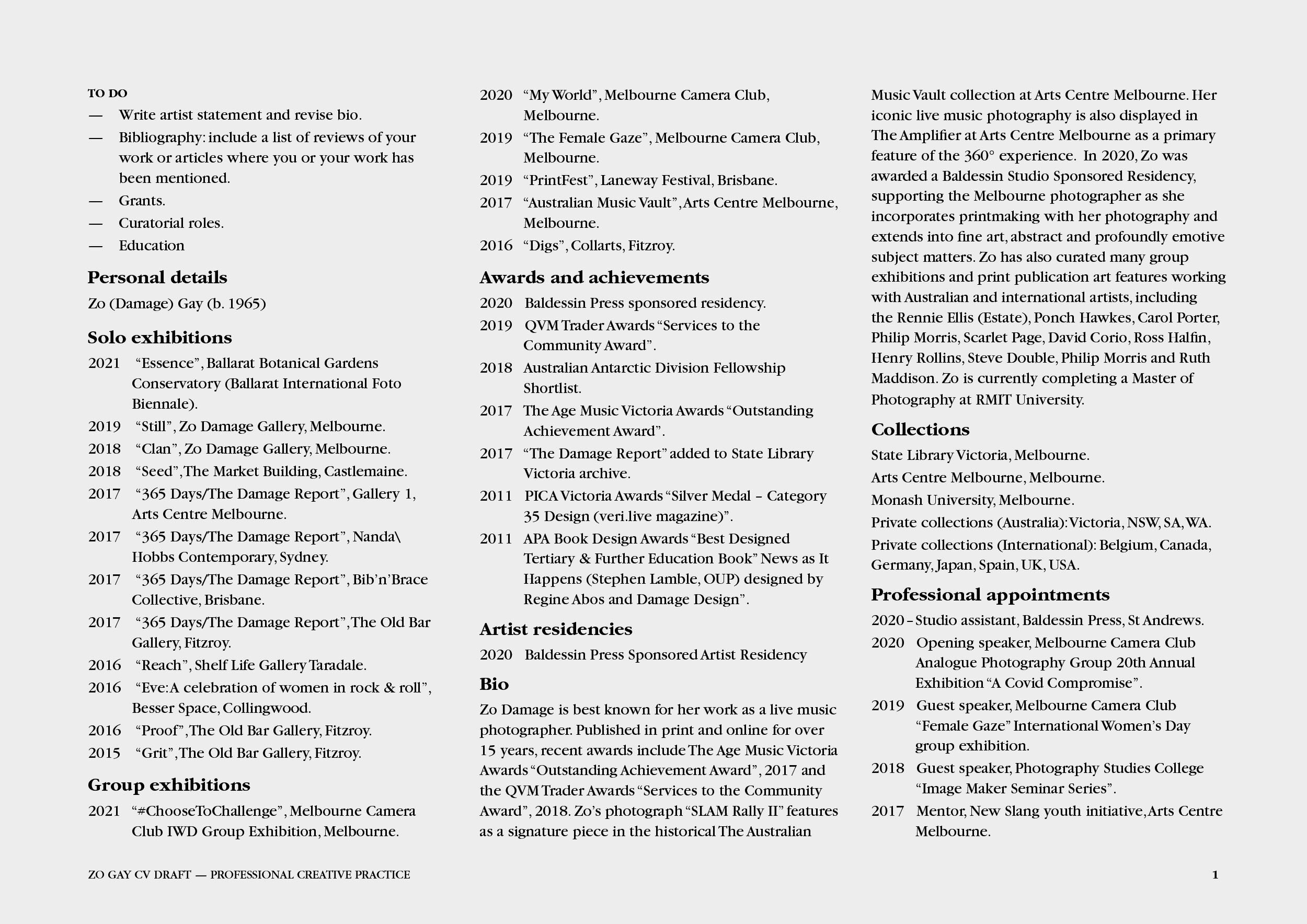 CV draft. Zo Gay, 2021.