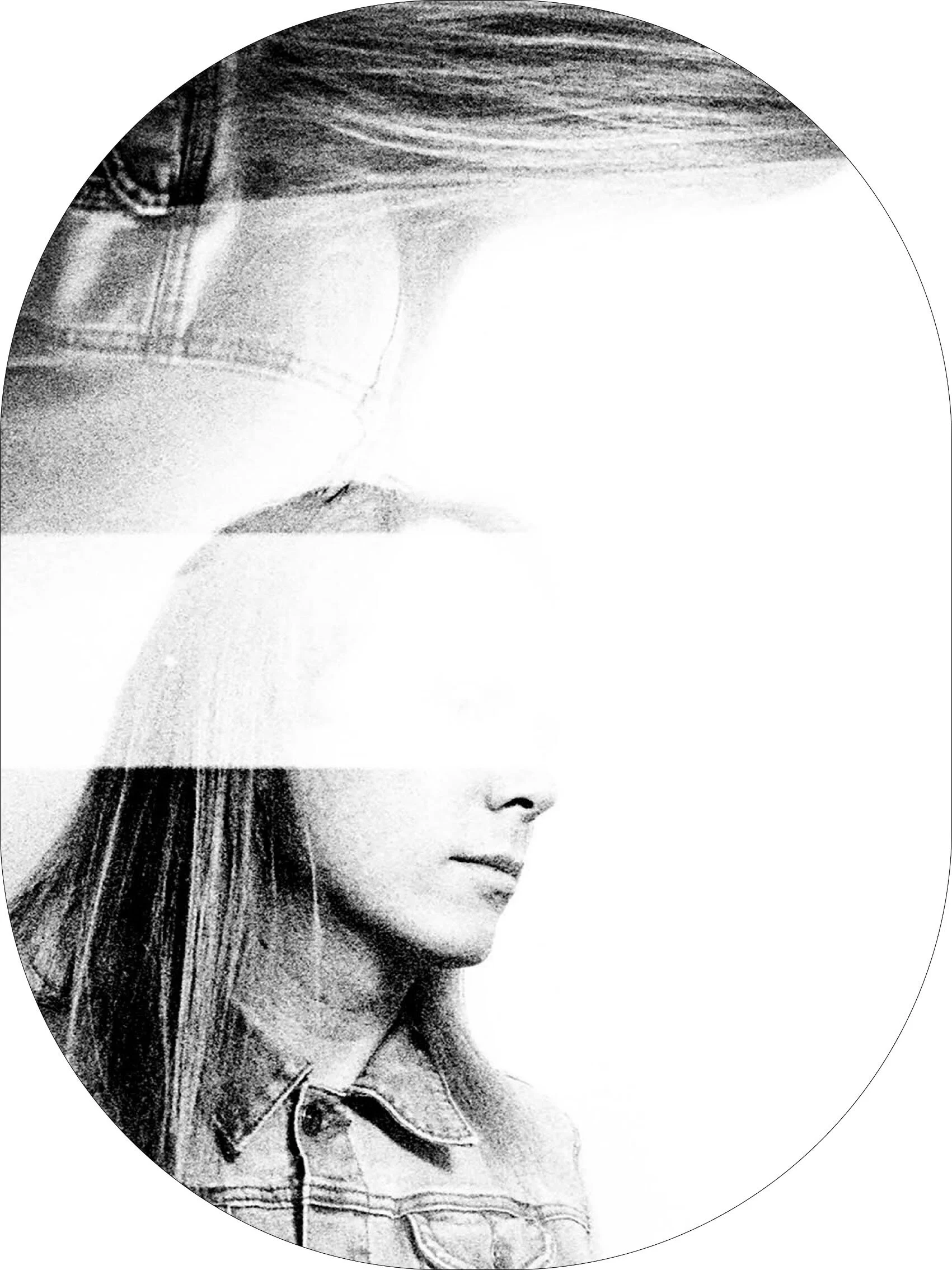 Figure 1. “John”. Zo Damage 2021. Mockup of screen print on acetate disk from scan of original in-camera multi-exposure of John.