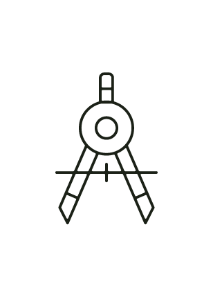 A drawing of a compass or drafting tool with a circular center and two adjustable arms.