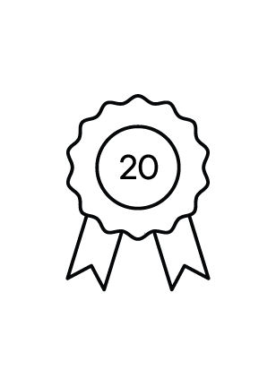 Outline of an award ribbon with a circular center and two hanging ribbons.