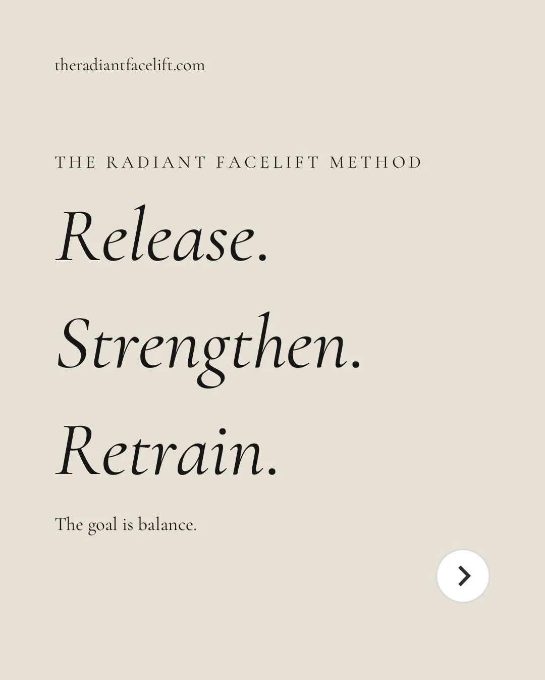 Face Yoga is not about doing more.

It&rsquo;s about knowing what your face truly needs.

Some muscles need release.
Some need strength.
Some patterns need to be retrained.

That&rsquo;s the foundation of The Radiant Facelift Method:

Release. Streng